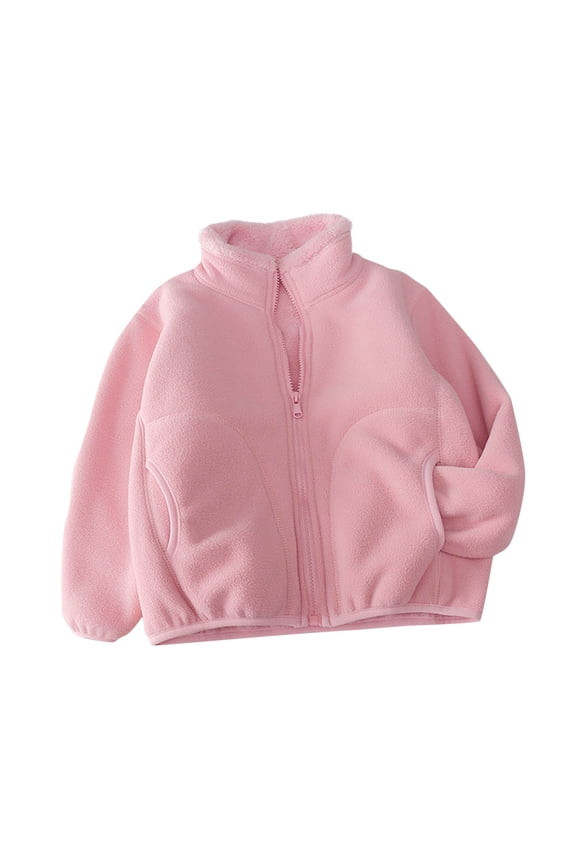 Boys Girls Winter Jackets Stand Collar Front Zipper Sherpa Liner Coat Thermal Fleece Casual Outwear With Pockets (9-10Years, Pink)