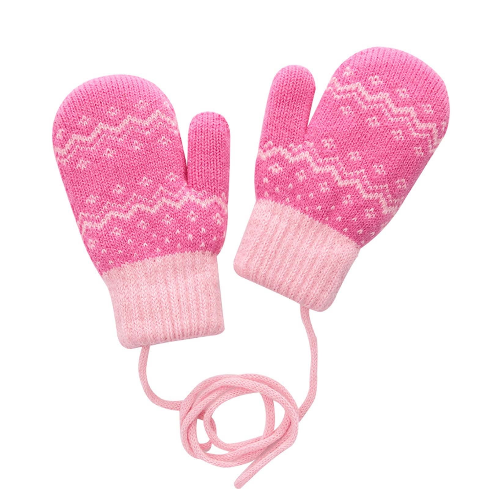 Boys Girls Winter Kids Mittens Knitted Thermal Lined Thick Cartoon ...