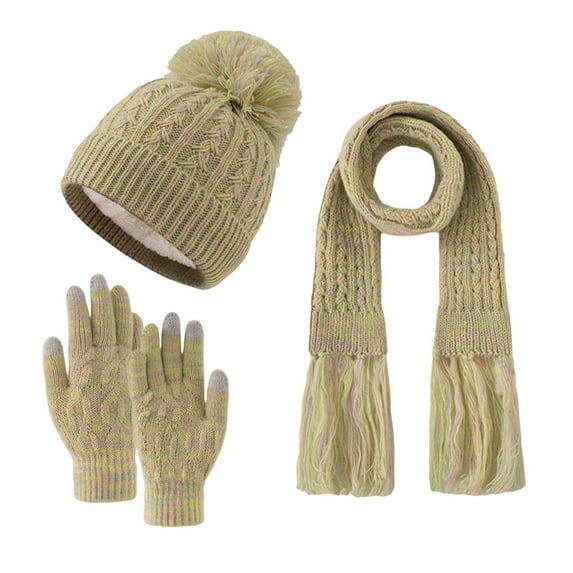 Boys & Girls Winter Knit Warm Beanie Hat Scarf Gloves Set Color: Light Green Size: 3-12 Years