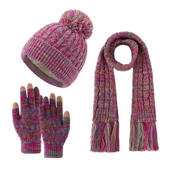 Boys & Girls Winter Knit Warm Beanie Hat Scarf Gloves Set Color: Multicolour Size: 3-12 Years