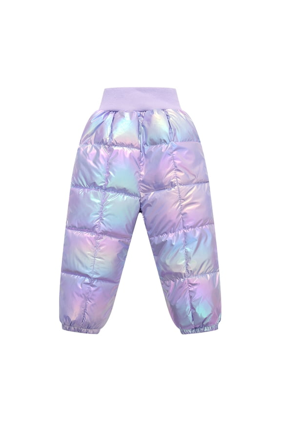 Boys Girls Winter Lightweight Down Pants Windproof Warm Snow Pant Trousers (Light Purple 90)