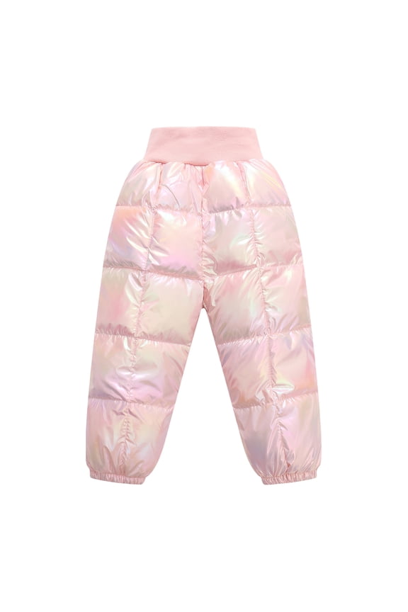 Boys Girls Winter Lightweight Down Pants Windproof Warm Snow Pant Trousers (Pink 90)