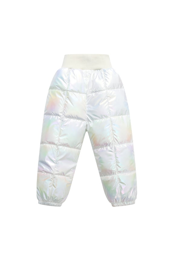 Boys Girls Winter Lightweight Down Pants Windproof Warm Snow Pant Trousers (White 90)