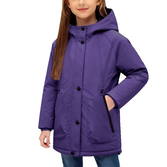 Boys Girls Winter Parka Coat Water-Resistant Fleece-Lined Hooded Jacket Zip-up Cold-Resistant Outdoor Outerwear 5-15Y