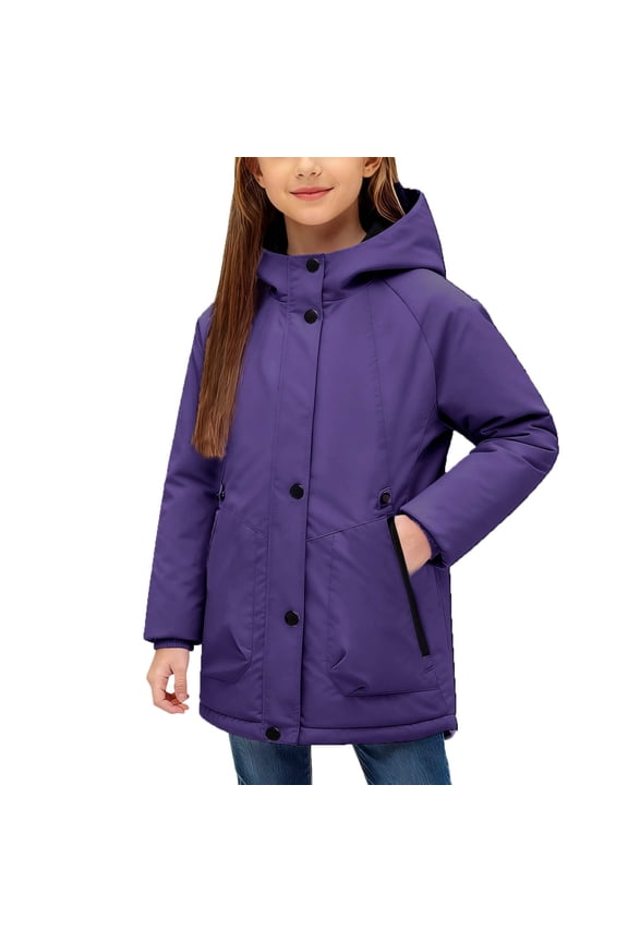 Boys Girls Winter Parka Coat Water-Resistant Fleece-Lined Hooded Jacket Zip-up Cold-Resistant Outdoor Outerwear 5-15Y