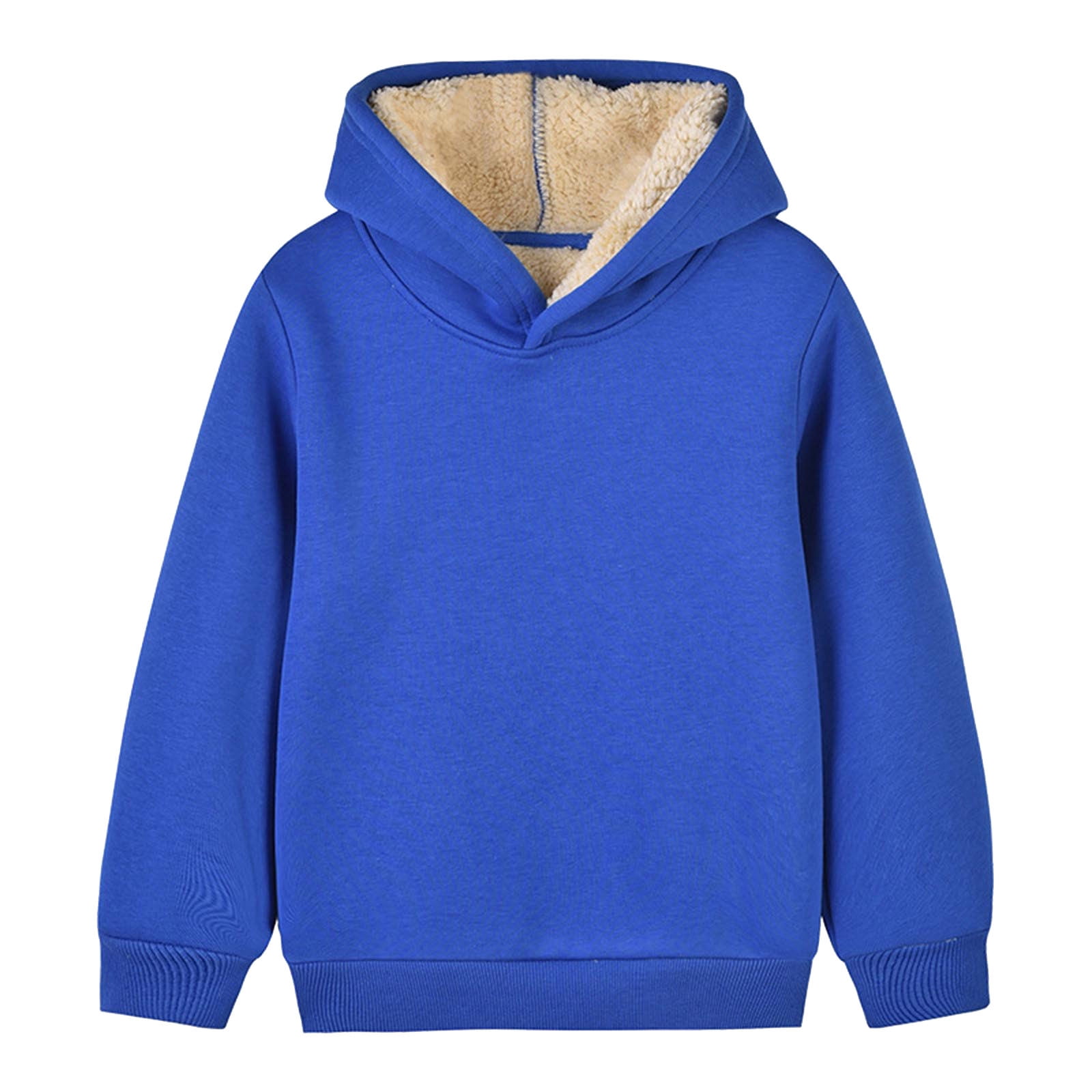 DOTDOG Kids' Brushed Fleece Pullover Sweatshirt - Unisex, Kangaroo Pocket, Sizes For Ages 3-12, Blue