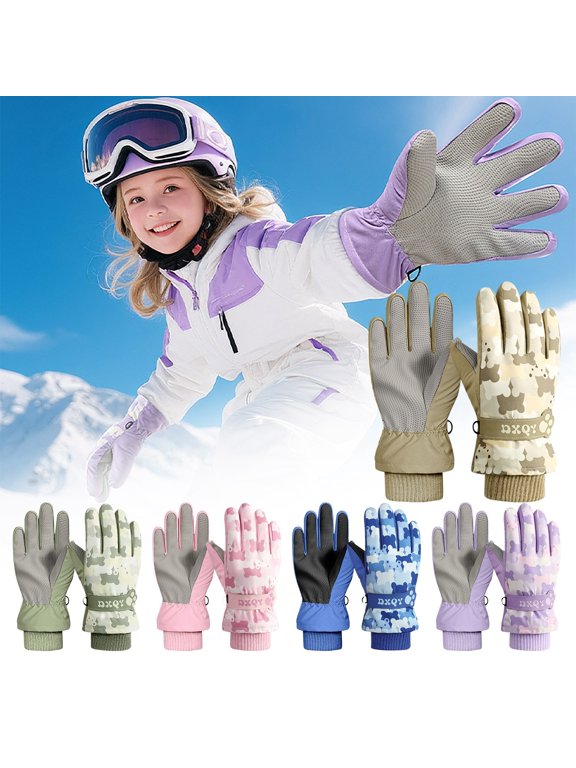 Boys Girls Winter Ski Gloves Camo Bear Print Waterproof Mittens for Cold Weather Outdoor Snow Sports Kids Toddler Mitten 2-4T