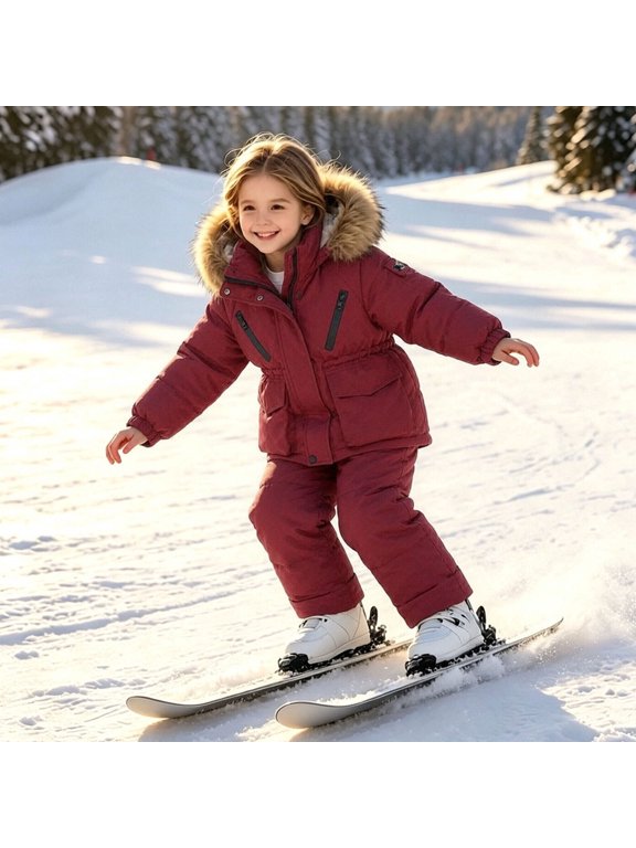 Boys and Girls Winter Ski Jacket and Pants Two-Piece Outfit Set, Hooded, Matching Kids Look for Weekend, Travel and Everyday Wear, Practical Matching Outfit for Regular Wear