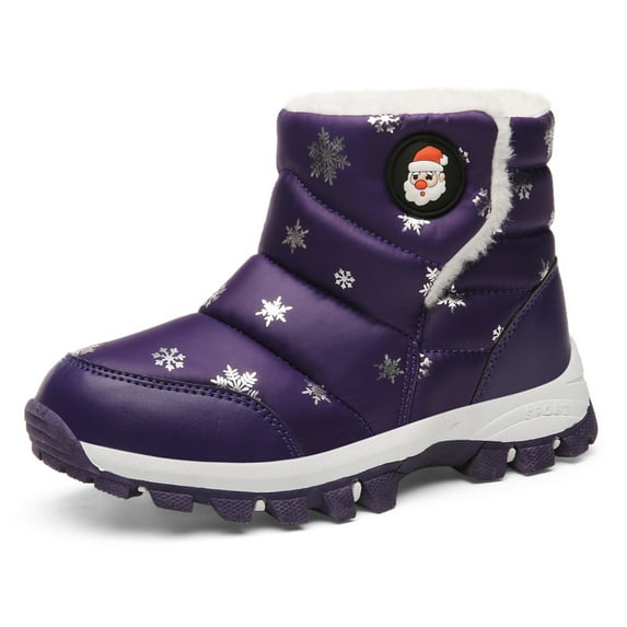 Boys Girls Winter Snow Boot Waterproof Non Slip Santa Christmas Furry Lined Velcro Ankle Booties for Toddler Little Kid Big Kid