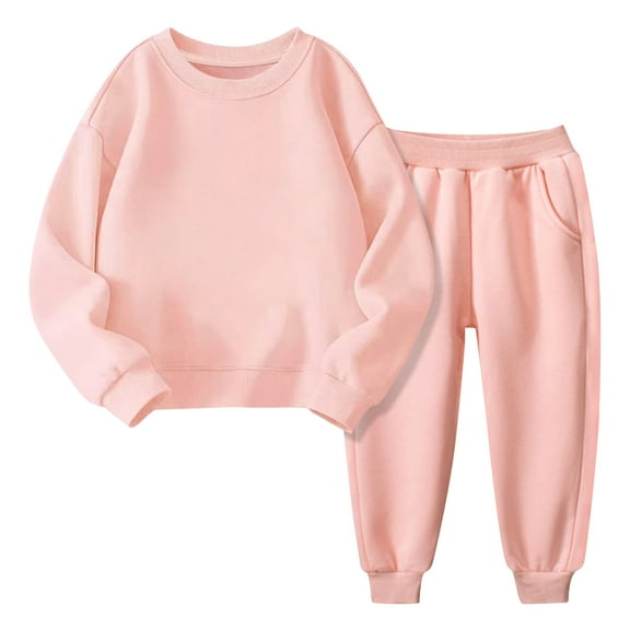 Boys Girls Winter Sweatsuits Long Sleeve Crewneck Pullover Sweater Top and Jogger Pants Set 2 Piece Thermal Outfits (2 Years, Pink)
