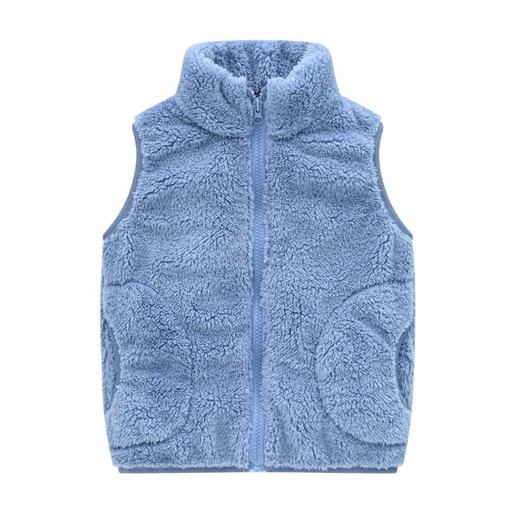 Boys Girls Winter Vest Warm Sleeveless Zip Up Fuzzy Fleece Jacket Outerwear Toddler Soft Comfort Sherpa Coat with Pocket 18M-6T, Blue, 3 Years