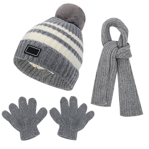 Boys Girls Winter Warm Hat Scarf and Gloves Set Striped Knit Beanie for Cold Weather Outdoor Snow Activities Kids Toddler Mittens