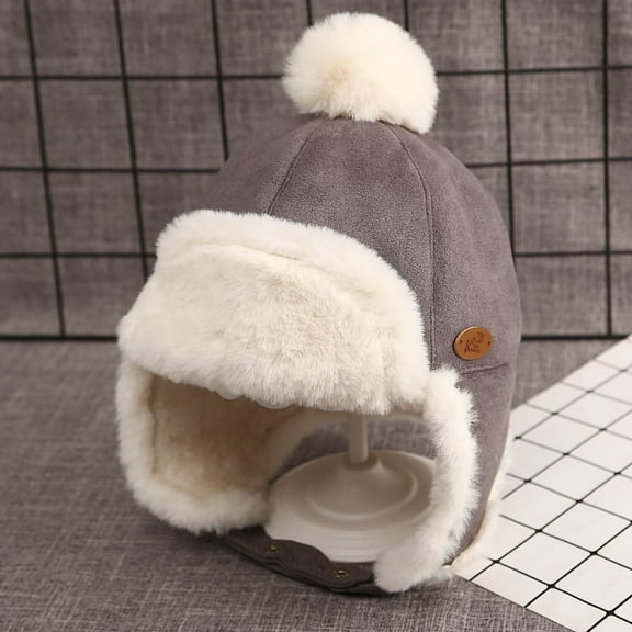 Boys Girls Winter Warm Hats Kids Versatile Thick Plush Ear Flap Caps 1-3Y