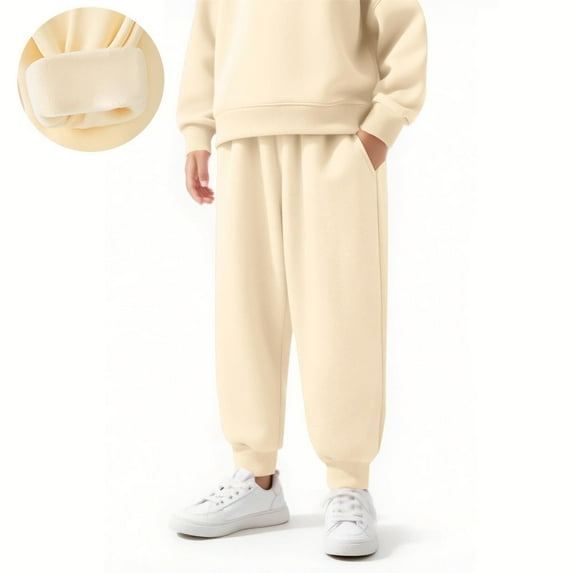 Boys Girls' Winter Warm Sherpa Lined Sweatpants Elastic Waist Fleece Joggers Pant with Pockets for Kids Casual Pants 3-15 Y