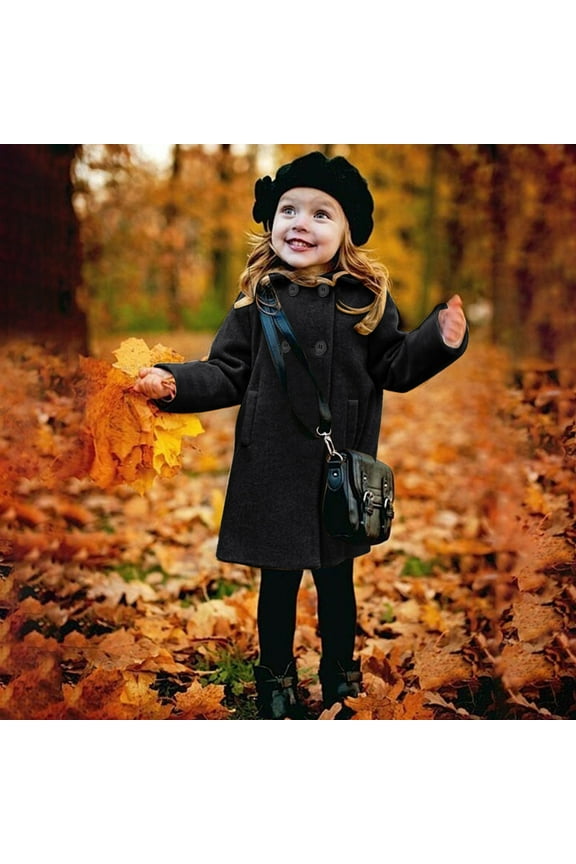 Boys Girls Wool Blend Winter Coat Button Jacket Long Sleeve Solid Color Coat Peacoat Outwear Clothes Fall Winter Outwear Outfits for Little Boys Girls Size 6-7