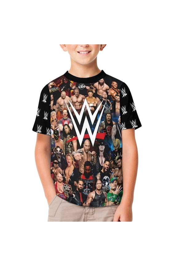 Boys Girls Wres-Tler W-W,E T-Shirt Crewneck Short Sleeve Tee Shirt Tops for Kids Teens