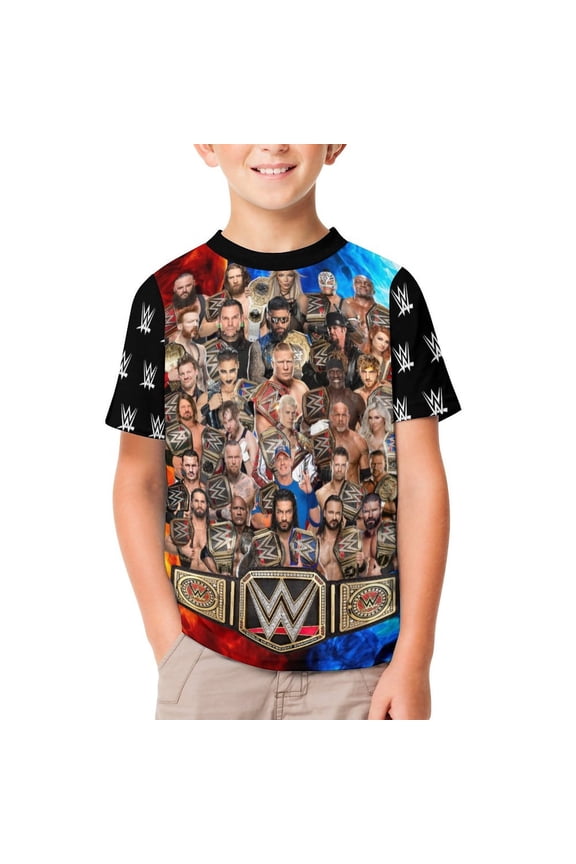 Boys Girls Wres-Tler W-W,E T-Shirt Crewneck Short Sleeve Tee Shirt Tops for Kids Teens