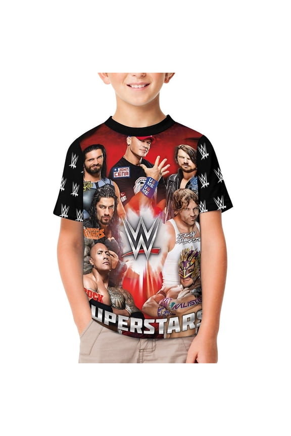 Boys Girls Wres-Tler W-W,E T-Shirt Crewneck Short Sleeve Tee Shirt Tops for Kids Teens