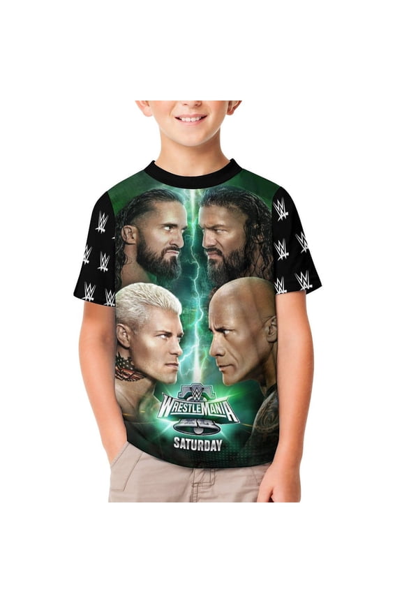 Boys Girls Wres-Tler W-W,E T-Shirt Crewneck Short Sleeve Tee Shirt Tops for Kids Teens