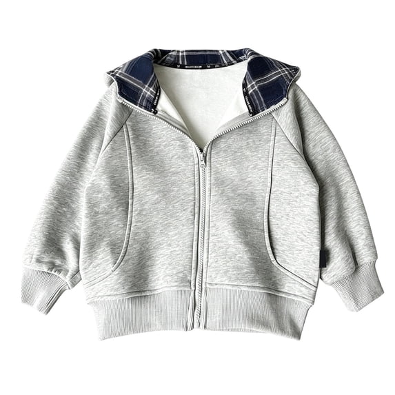 Boys Girls Zip Up Hooded Sweatshirt Plaid Hood Fleece Lined Hoodies Oversized Raglan Sleeve Outerwear Winter Warm Jacket Coat