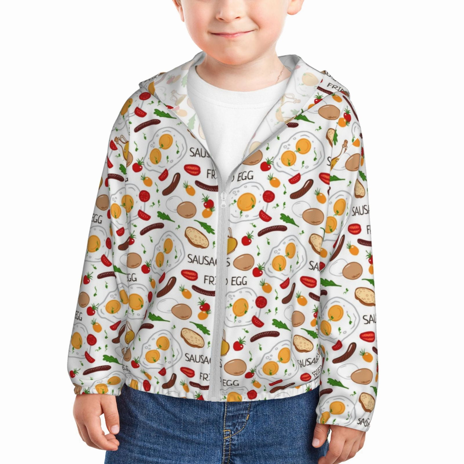 Boys Girls Zip Up Hoodie, Sausage Tomato Toast Kids Athletic Hoodie Dry