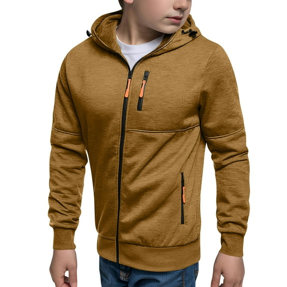 Boys' and Girls' Zip-Up Hoodie Sweatshirt Kids Teens Lightweight Long Sleeve Hooded Jacket with Pockets Solid Color Fall Winter Pullover Kids Fleece Oversized Sweatshirts For 5-15 Years