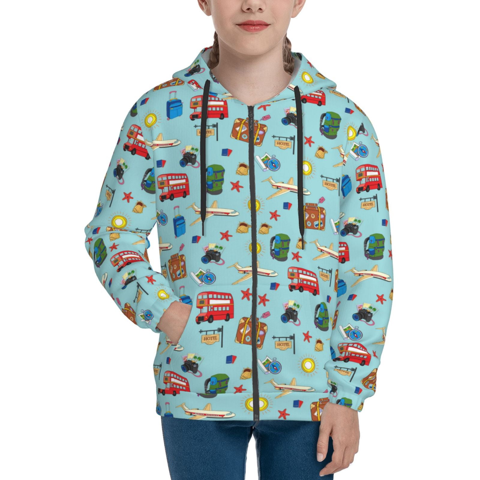 Boys Girls Zip Up Hoodie Sweatshirts, Travel1 Kids Clothes Long Sleeve