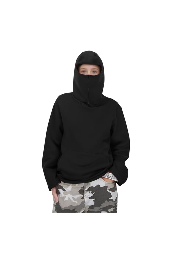 Boys Girls Zip Up Hoodie with Built-In Face Mask Fleece Hooded Sweatshirt Fall Winter Soft Warm Pullover for Youth