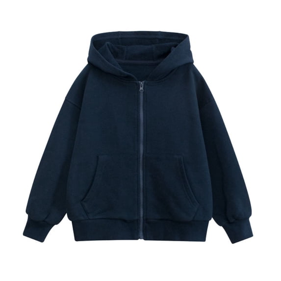 Boys Girls Zipper Sweatshirt Solid Classic Hoodies Full Zip Hooded Sweatshirts Dark Blue 11-12Years