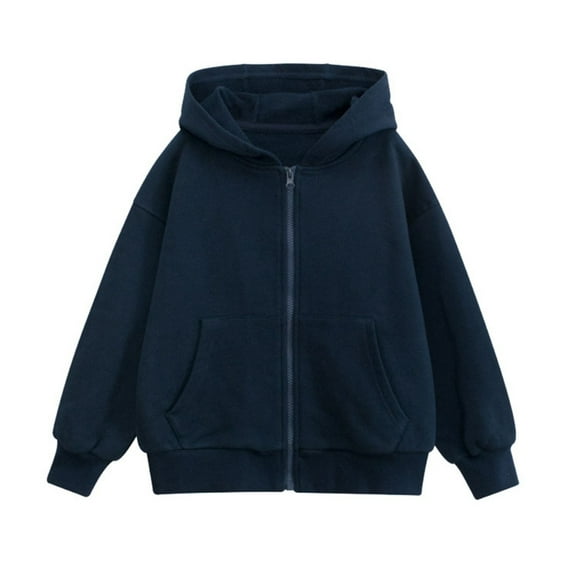 Boys Girls Zipper Sweatshirt Solid Classic Hoodies Full Zip Hooded Sweatshirts Dark Blue XXXXXXXL