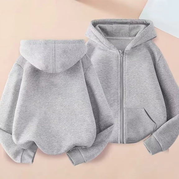 Boys Girls Zipper Sweatshirt Youth Solid Classic Hoodies Soft Full Zip Hooded Sweatshirts for Teens Kids Unisex Gray 110