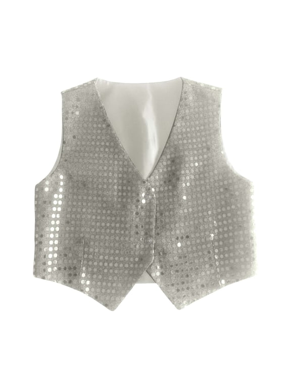 Boys Glitter Sequins Vest Stage Performance Party Sleeveless Waistcoat