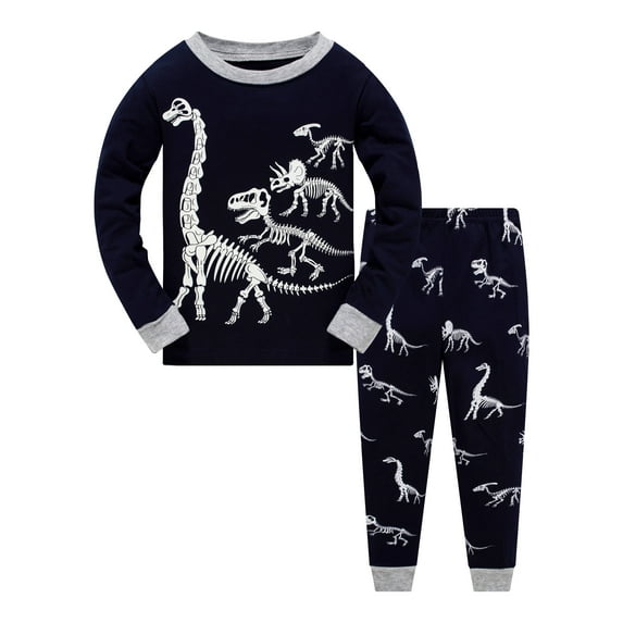 Boys Glow in the Dark Pajamas Dinosaurs Pjs 100% Cotton Toddler 2 Piece Sleepwear Kids Clothes Set T-Rex Outfits Dino Shirt 4t