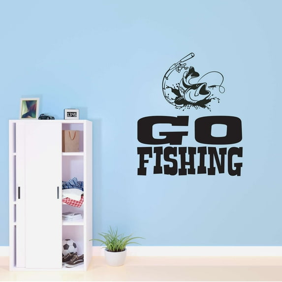 Boys Go fishing Cute Sports Wall Decal Decoration Marine Sea Life Nautical Sailor Vinyl Wall Decal Lasts Years and Easily Removable - Size: 9 In(W) x 10 In(H)