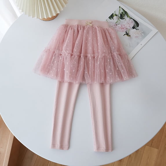 Boys Golf Pants Girls Footless Leggings Pants with Tulles Ruffle Skirts 9Y