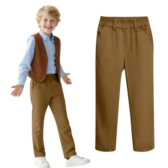 Boys Golf Pants Stretch Flat Front Stretch Athletic Casual Dress Pants School Uniform Chino Twill Trousers with Pockets Slim Bottom Leggings Brown 6Y