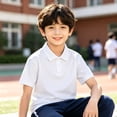 thumbnail image 1 of Boys' Golf Polo Shirts Short Sleeve White Youth Athletic Shirts Kids Collared Golf Shirt School Uniform Active Shirts 8-9 Years, 1 of 5