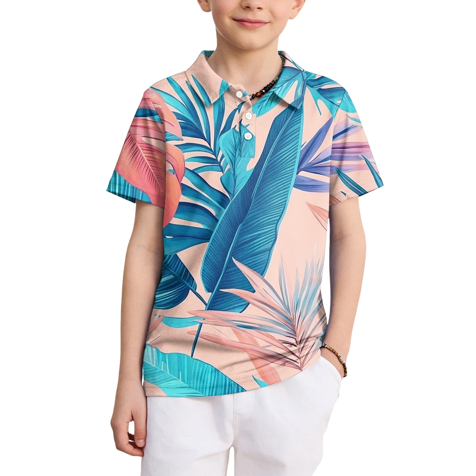 Boys Golf Shirt Hawaiian Polo Shirt Short Sleeve Dry Fit Performance ...