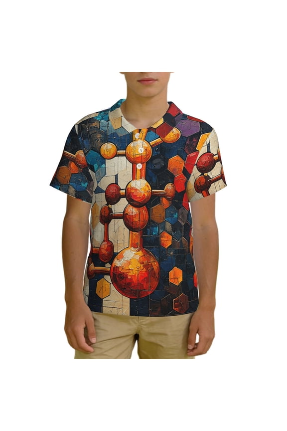 Boys Golf Shirts Short Sleeve Teenage Kids Casual Collared Polo Shirt, Chemistry Patterns Art