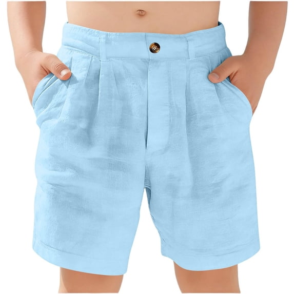 Boys Golf Shorts Cotton Linen Shorts School Uniform Clothes Kids Flat Front Dress Chino Casual Athletic Short Pants Pockets