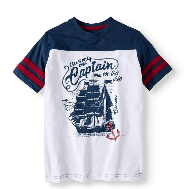 Boys' Graphic Football T-Shirt With Sleeve Stripes