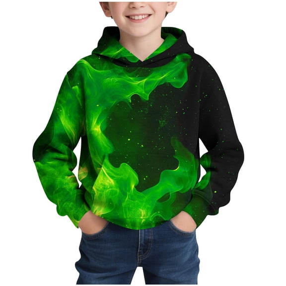 Boys Graphic Hoodies 3D Dragon/Fire/Galaxy Printed Pullover Hooded Sweatshirt Loose Casual Fashion Kids Clothes, Green 9 Years