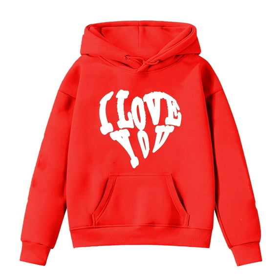 Boys Graphic Hoodies Valentine's Day Heart Print Long Sleeve Soft Sweatshirt Kids Cute Pullovers Top Clothes For Kids Unisex Red 6-7 Years