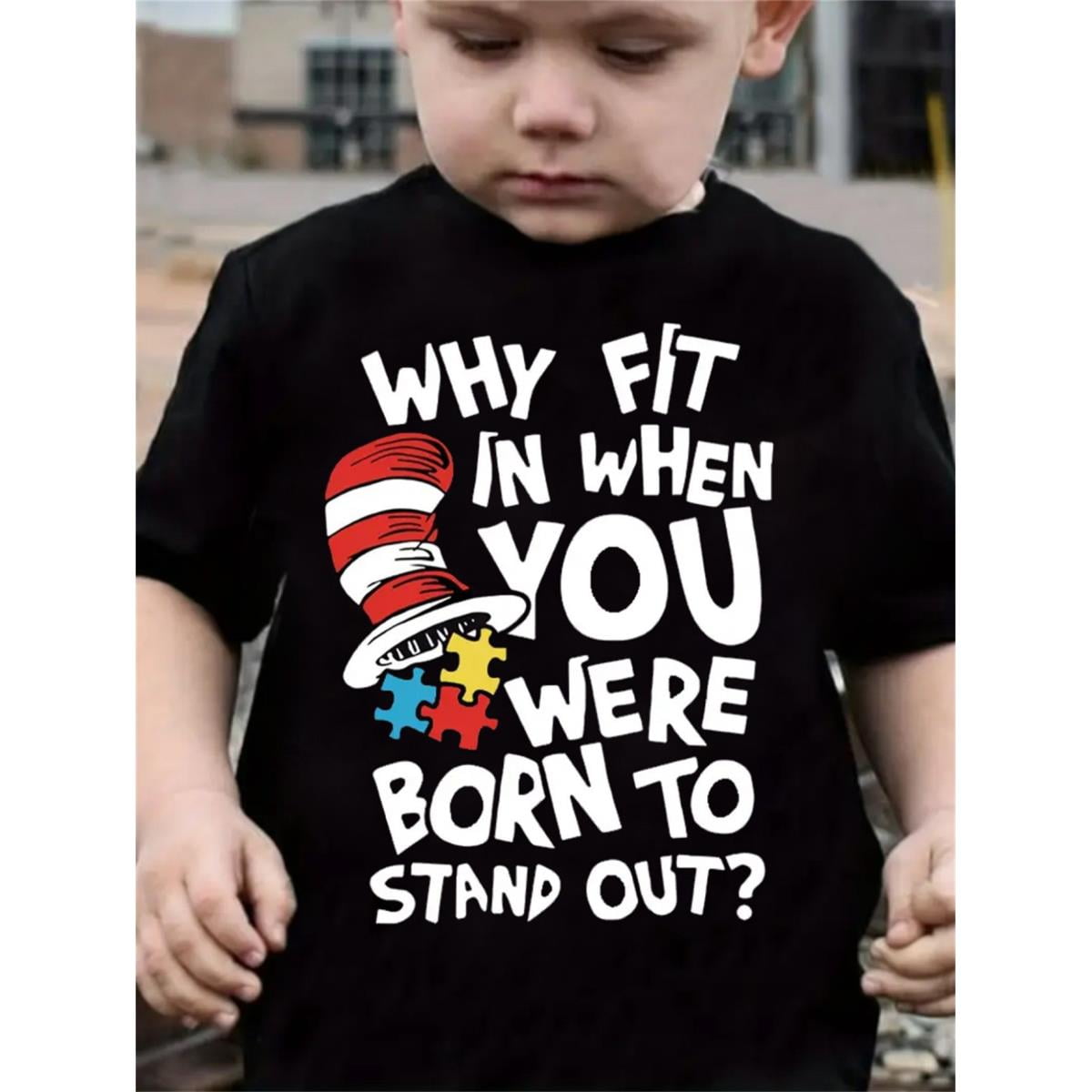Boys' Graphic Print T-Shirt - "Why Fit In" Bold Lettering with Fun ...
