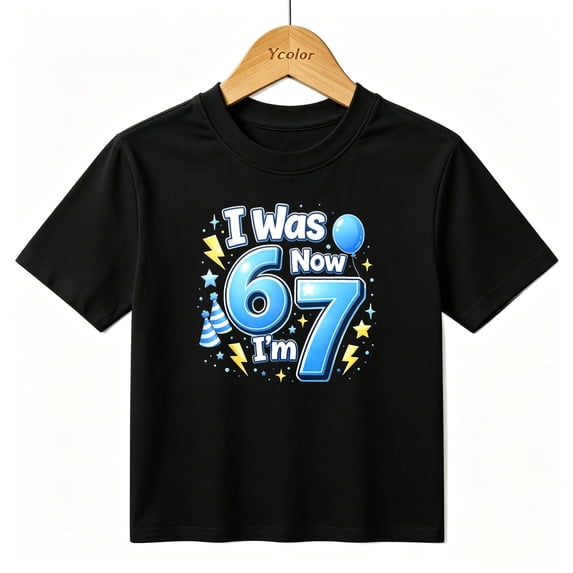Boys Graphic T-Shirt 67 Birthday Party Balloons I Was 6 Now I'm 7 Kids Tees 100% Cotton Short Sleeve Tops Ages 4-13Y