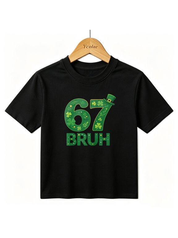 Boys Graphic T-Shirt 67 Meme St Patricks Day Clover Bruh Kids Tees 100% Cotton Tops Ages 4-13Y