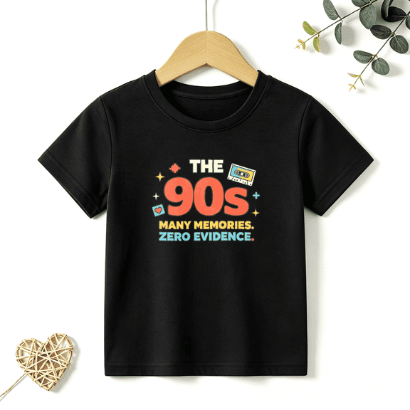Boys Graphic T Shirt 90s Retro Memories Text Design Short Sleeve Tee Vintage Style 100% Cotton Soft Kids Tops 4-13Y