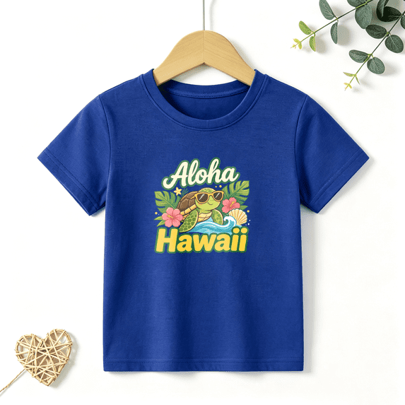 Boys Graphic T Shirt Aloha Hawaii Turtle Short Sleeve Kids Tees Tropical Summer Beach Style 100% Cotton Soft Child Tops 4-13Y
