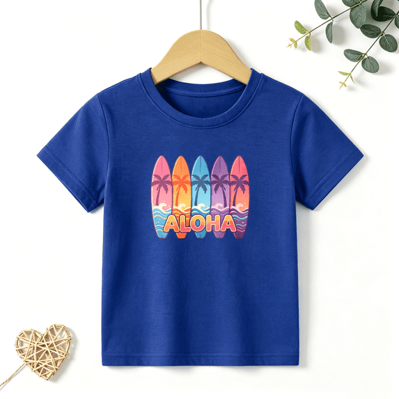 Boys Graphic T Shirt Aloha Surfboard Tropical Short Sleeve Kids Tees Beach Vacation Style 100% Cotton Soft Child Tops 4-13Y