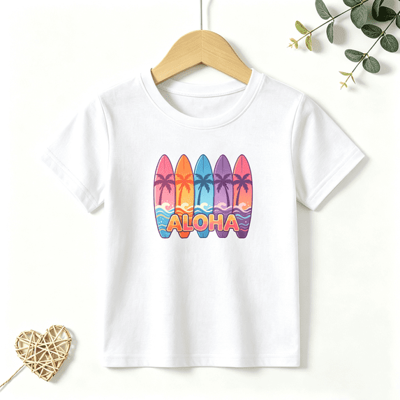 Boys Graphic T Shirt Aloha Surfboard Tropical Short Sleeve Kids Tees Beach Vacation Style 100% Cotton Soft Child Tops 4-13Y